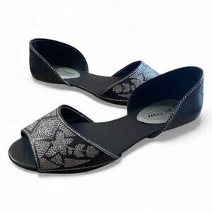 Kenneth Cole Tina-Tot 2 Womens Sandals 6.5 Black Embordered Open Toe Shoes NWOB